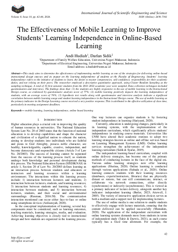 (PDF) The Effectiveness of Mobile Learning to Improve Students ...