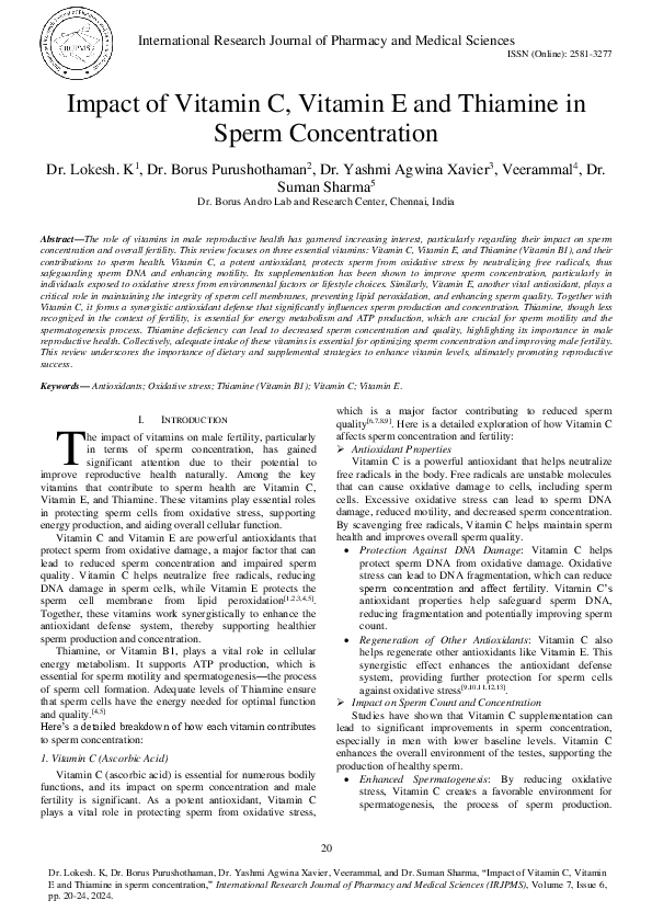 (PDF) Impact of Vitamin C, Vitamin E and Thiamine in Sperm Concentration
