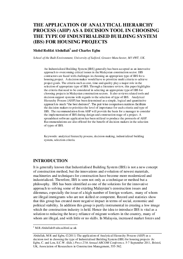 (PDF) The Application of Analytical Hierarchy Process (Ahp) as a ...