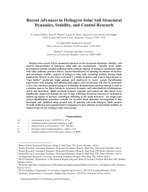 (PDF) Recent Advances in Heliogyro Solar Sail Structural Dynamics ...
