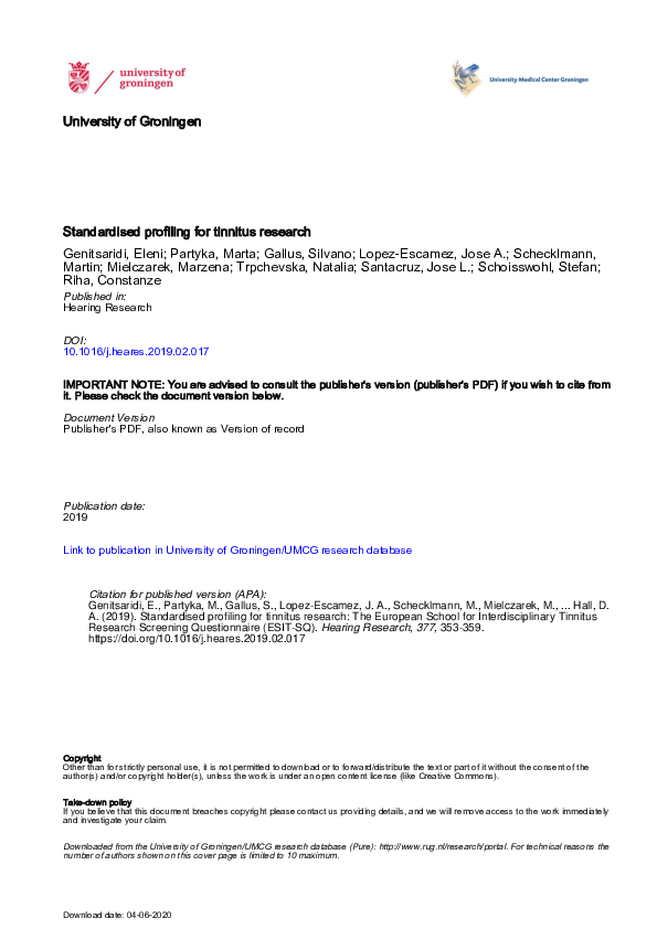 (PDF) Standardised profiling for tinnitus research: The European School ...