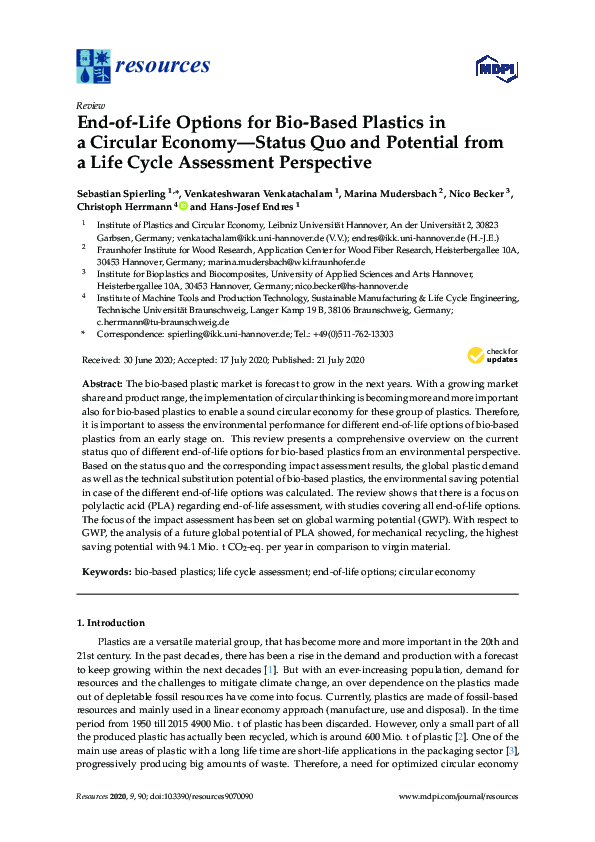 (PDF) End-of-Life Options for Bio-Based Plastics in a Circular Economy ...