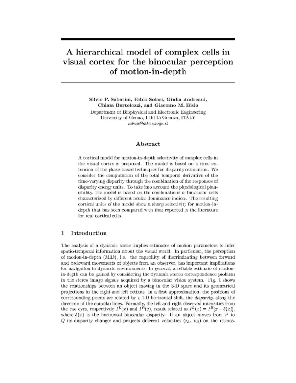 (PDF) A Hierarchical Model of Complex Cells in Visual Cortex for the ...