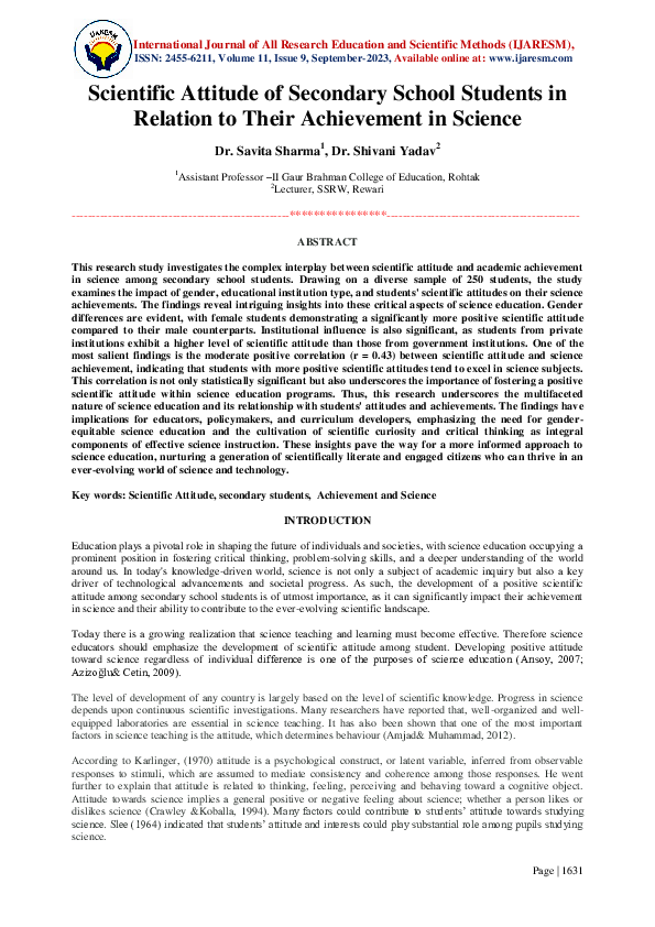 (PDF) Scientific Attitude of Secondary School Students in Relation to ...