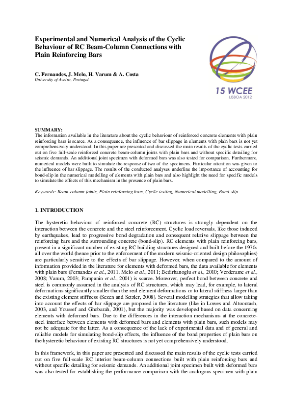 (PDF) Experimental and numerical analysis of the cyclic behaviour of RC ...