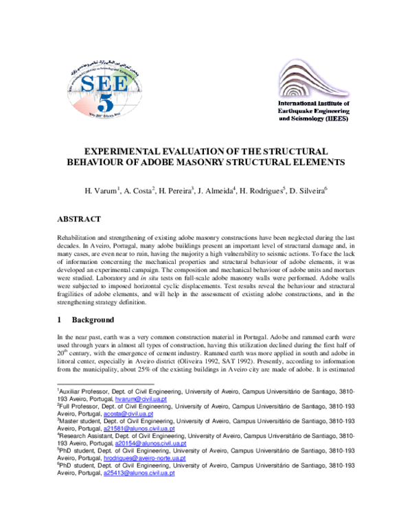 (PDF) Experimental evaluation of the structural behaviour of adobe ...