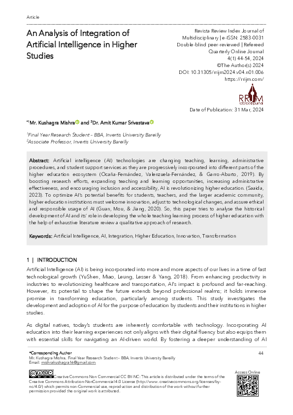 (PDF) An Analysis of Integration of Artificial Intelligence in Higher ...