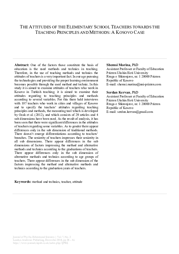 (PDF) The Attitudes of the Elementary School Teachers Towards the ...