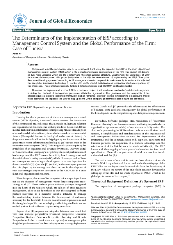 (PDF) The Determinants of the Implementation of ERP according to ...