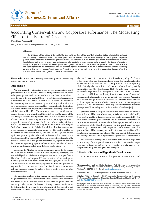 (PDF) Accounting Conservatism and Corporate Performance: The Moderati ...