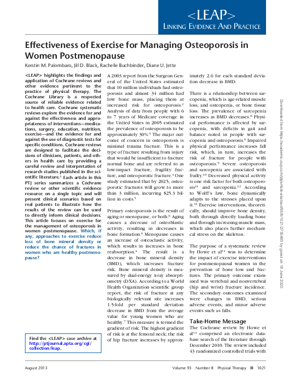 (PDF) Effectiveness of Exercise for Managing Osteoporosis in Women ...