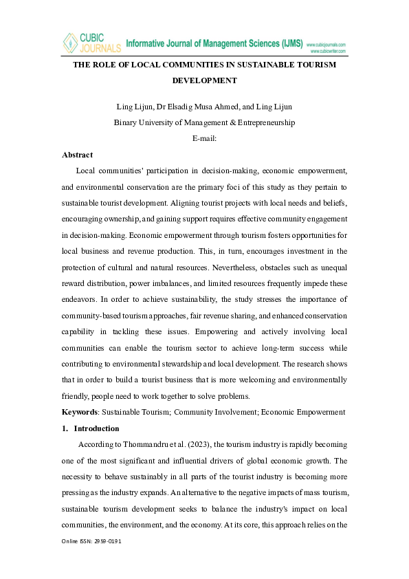 (PDF) THE ROLE OF LOCAL COMMUNITIES IN SUSTAINABLE TOURISM DEVELOPMENT