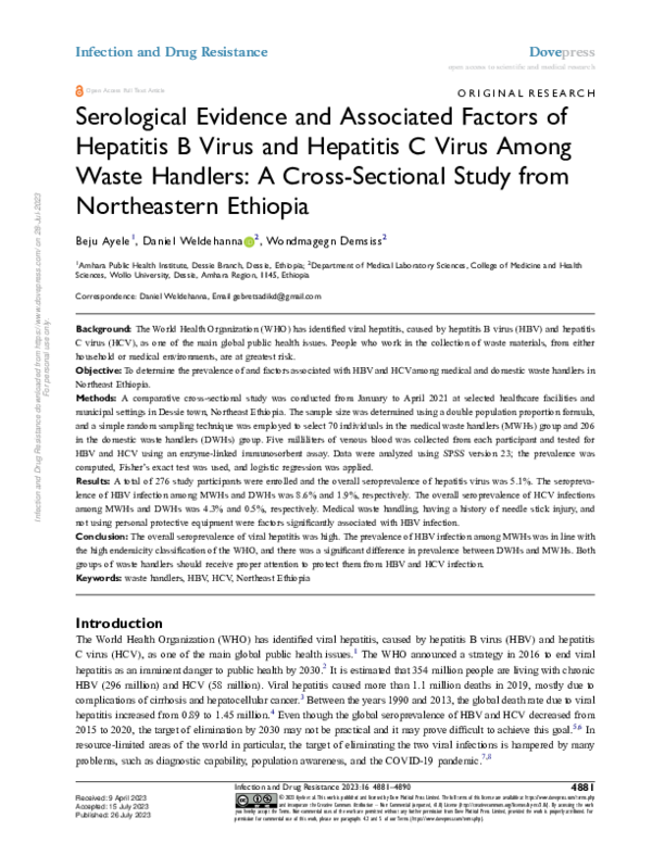 (PDF) Serological Evidence and Associated Factors of Hepatitis B Virus ...