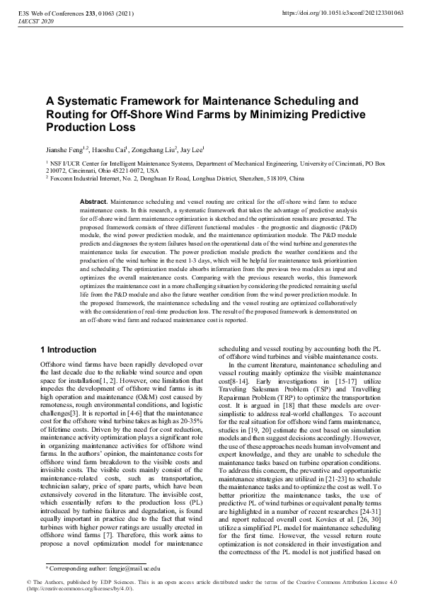 (PDF) A Systematic Framework for Maintenance Scheduling and Routing for ...