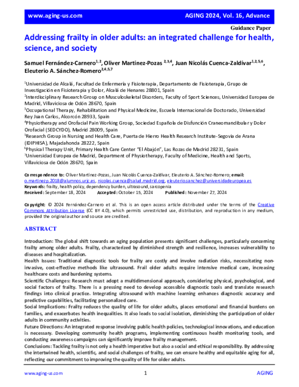 (PDF) Addressing frailty in older adults: an integrated challenge for ...