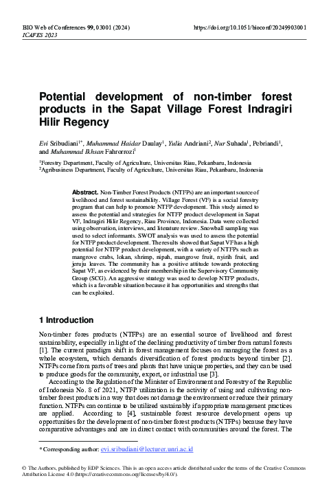 (PDF) Potential development of non-timber forest products in the Sapat ...