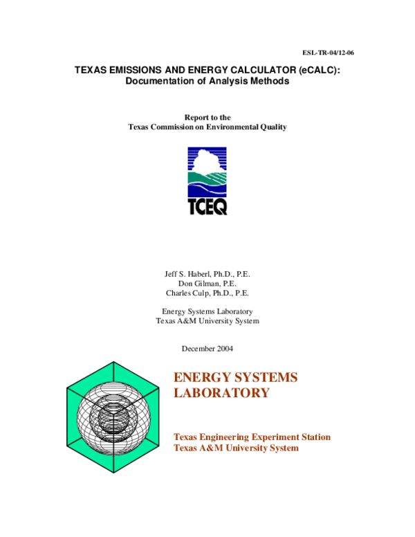 (PDF) Texas Emissions and Energy Calculator (eCALC): Documentation of ...