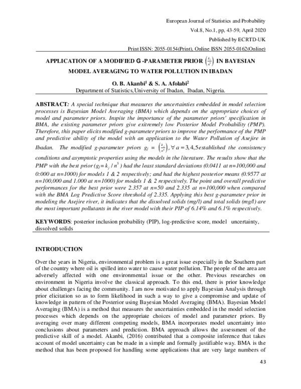 (PDF) Application of a Modified g -Parameter Prior in Bayesian Model ...