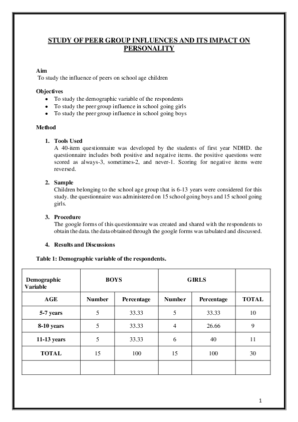 (PDF) Study of Peer Group Influences and Its Impact on Personality