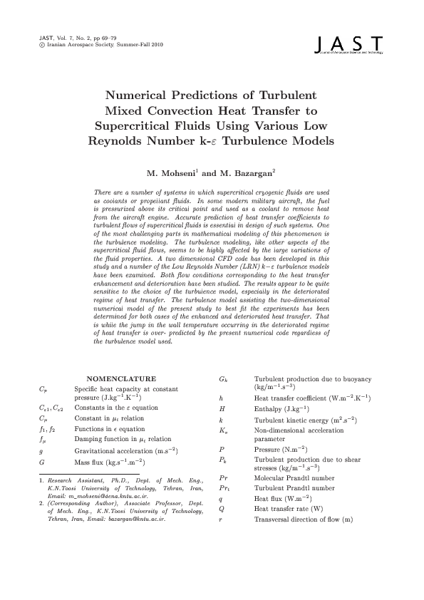 (PDF) Numerical Predictions of Turbulent Mixed Convection Heat Transfer ...