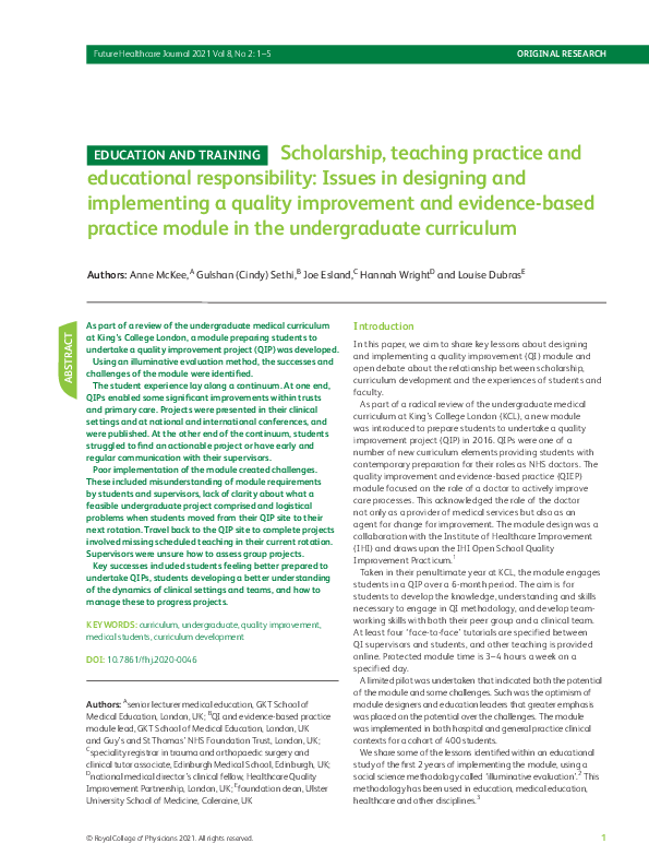 (PDF) Scholarship, teaching practice and educational responsibility ...