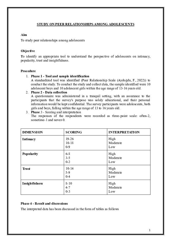 (PDF) Study on Peer Relationships Among Adolescents