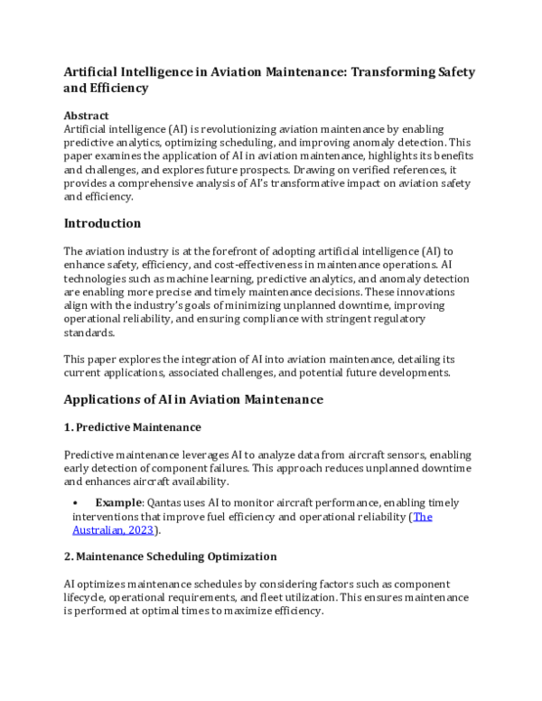 (PDF) Artificial Intelligence in Aviation Maintenance: Transforming ...