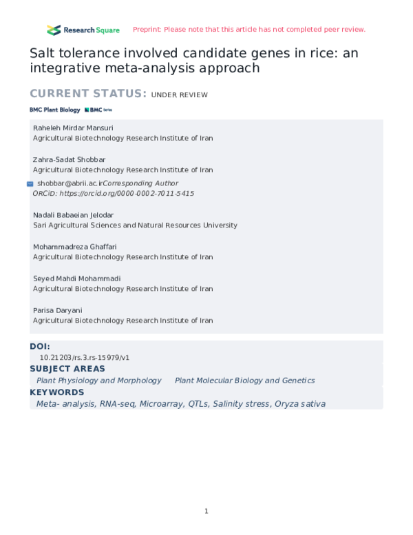 (PDF) Salt tolerance involved candidate genes in rice: an integrative ...