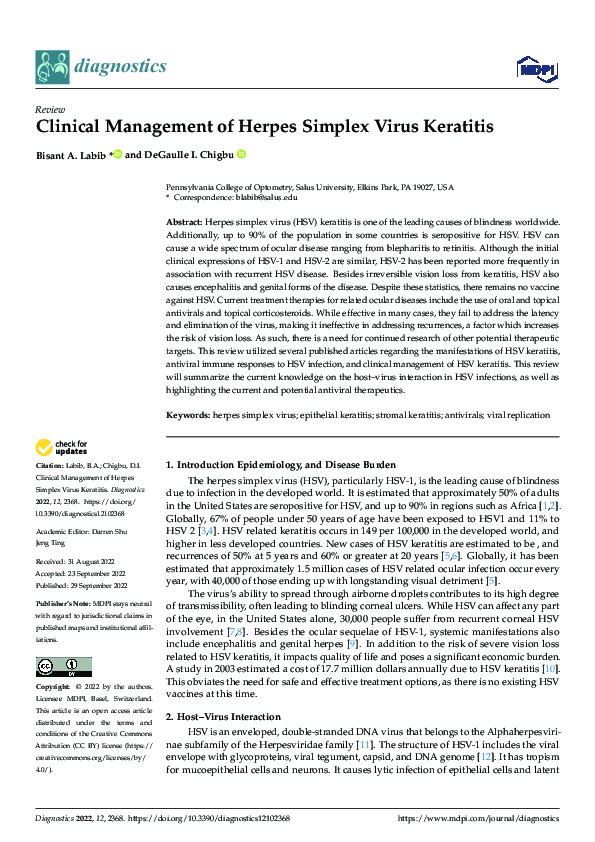 (PDF) Clinical Management of Herpes Simplex Virus Keratitis | Bisant A ...