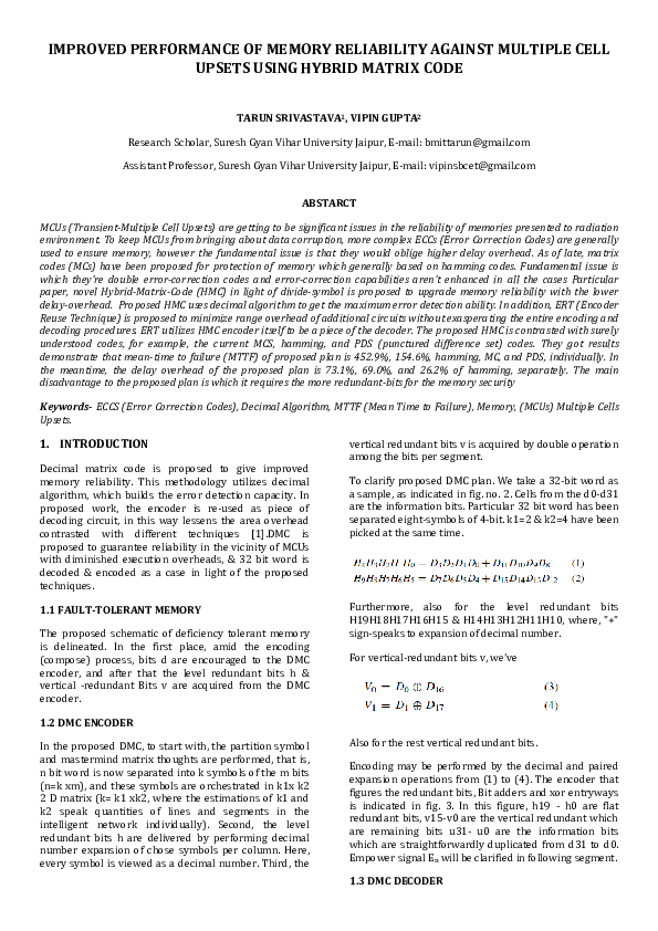 (PDF) Improved Performance of Memory Reliability Against Multiple Cell ...