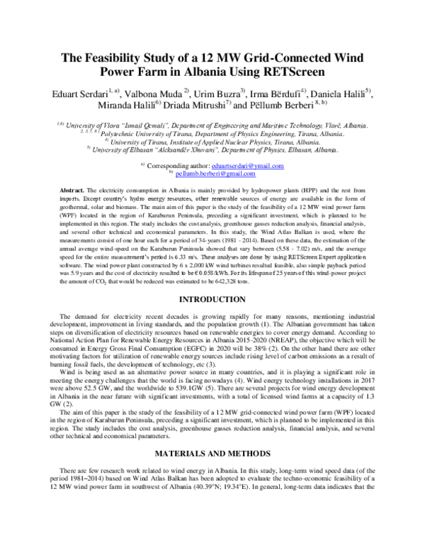 (PDF) The Feasibility Study of a 12 MW Grid-Connected Wind Power Farm ...
