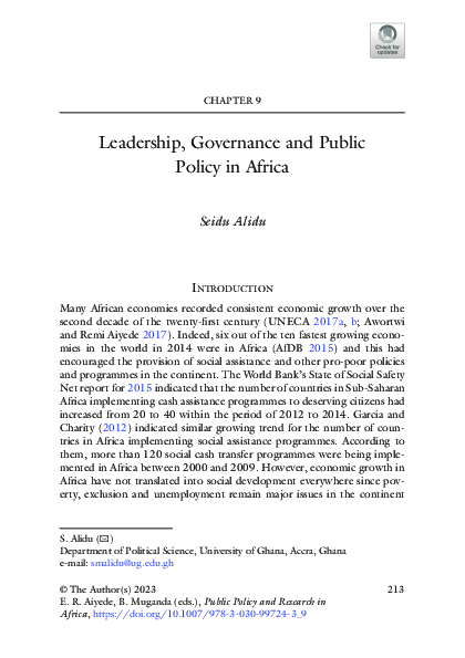(PDF) Leadership, Governance and Public Policy in Africa