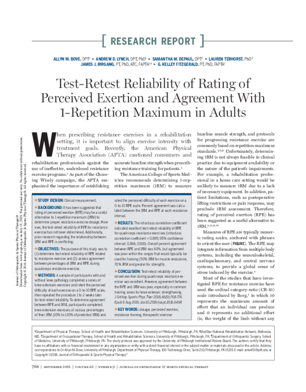 (PDF) Test-Retest Reliability of Rating of Perceived Exertion and ...