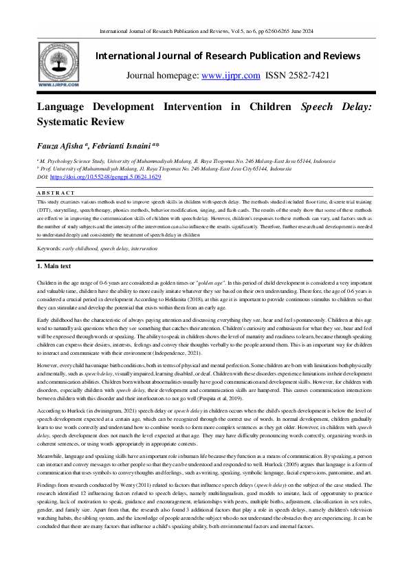 (PDF) Language Development Intervention in Children Speech Delay ...