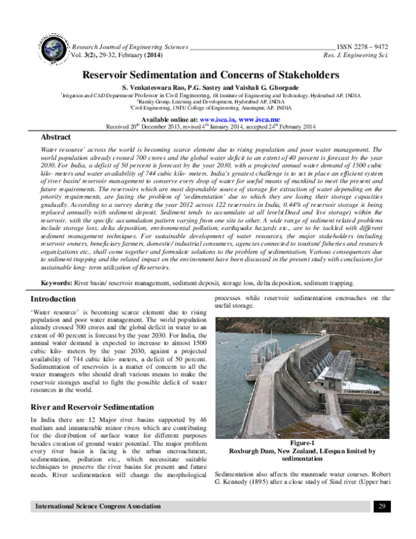 (PDF) Reservoir Sedimentation and Concerns of Stakeholders