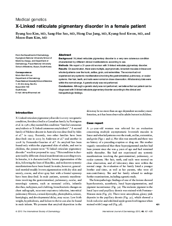 (PDF) X‐Linked reticulate pigmentary disorder in a female patient