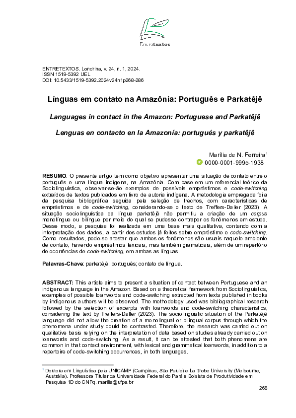 (PDF) Línguas em contato na Amazônia: Português e Parkatêjê Languages ...