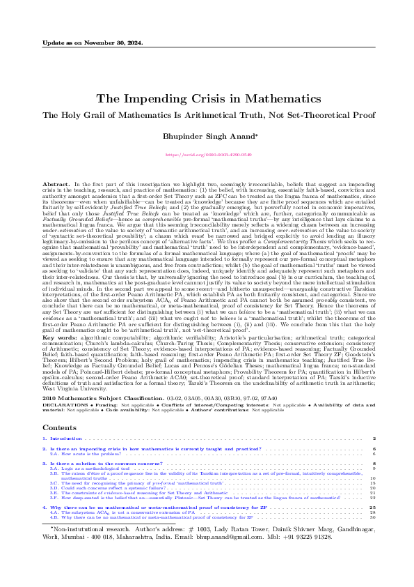 (PDF) The Impending Crisis in Mathematics: The Holy Grail of ...