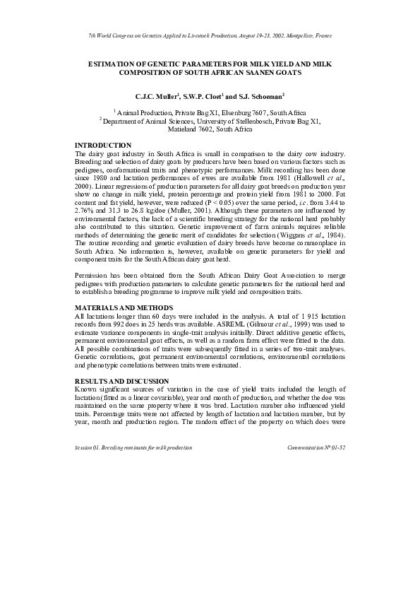 (PDF) Estimation of genetic parameters for milk yield and milk ...