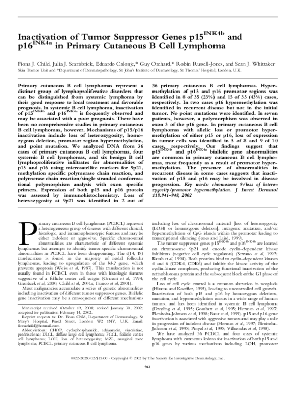 (PDF) Inactivation of Tumor Suppressor Genes p15INK4b and p16INK4a in ...