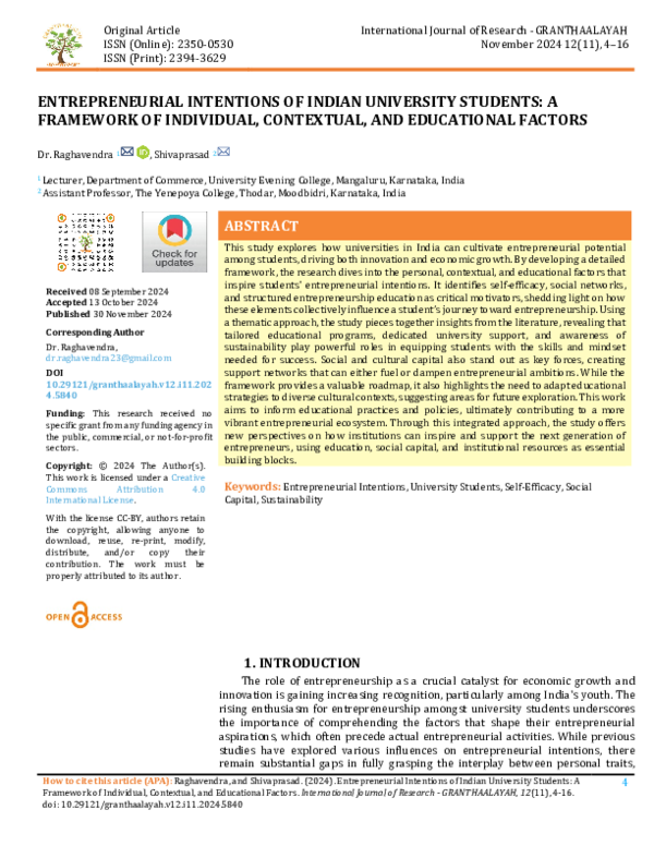 (PDF) ENTREPRENEURIAL INTENTIONS OF INDIAN UNIVERSITY STUDENTS: A ...
