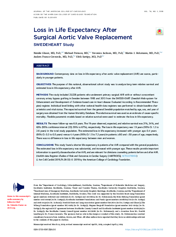 (PDF) Loss in Life Expectancy After Surgical Aortic Valve Replacement