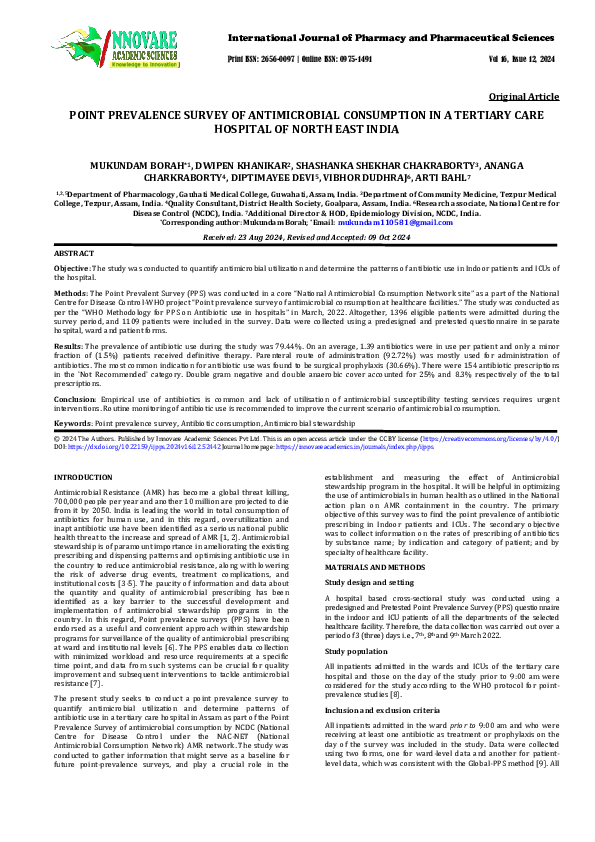 (PDF) POINT PREVALENCE SURVEY OF ANTIMICROBIAL CONSUMPTION IN A ...