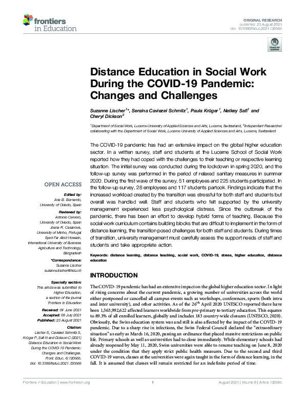 (PDF) Distance Education in Social Work During the COVID-19 Pandemic ...