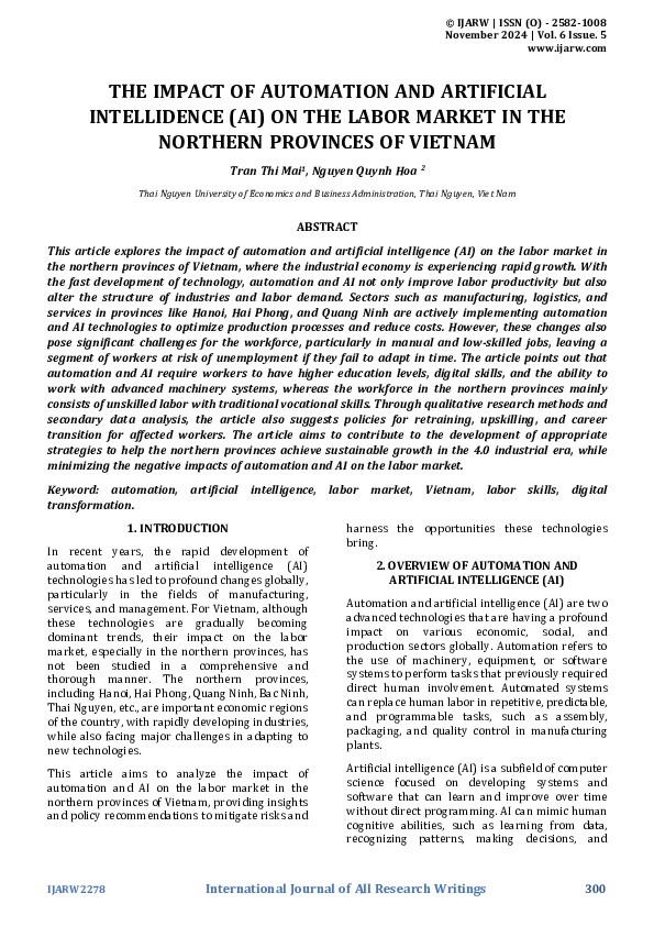 (PDF) THE IMPACT OF AUTOMATION AND ARTIFICIAL INTELLIDENCE (AI) ON THE ...