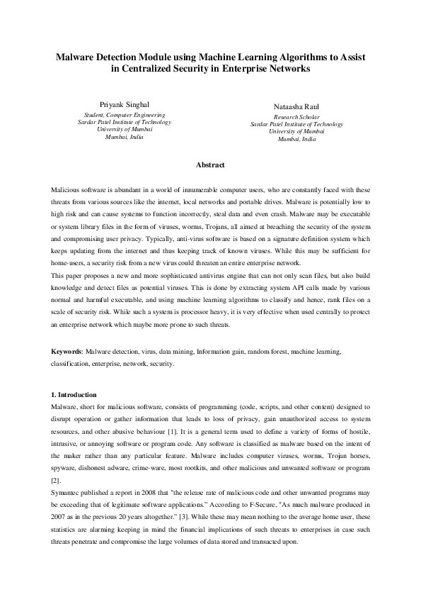 (PDF) Malware Detection Module using Machine Learning Algorithms to ...