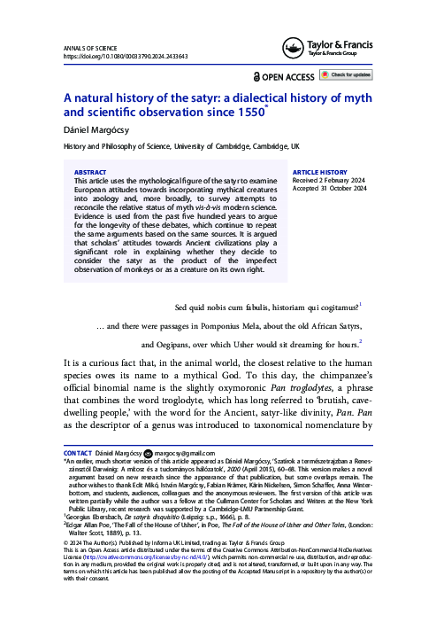 (PDF) A natural history of the satyr: a dialectical history of myth and ...
