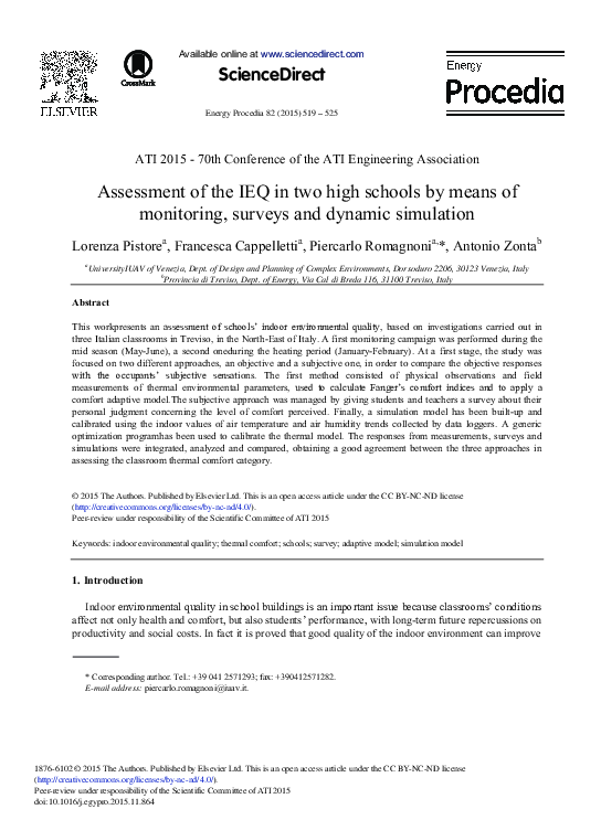 (PDF) Assessment of the IEQ in Two High Schools by Means of Monitoring ...