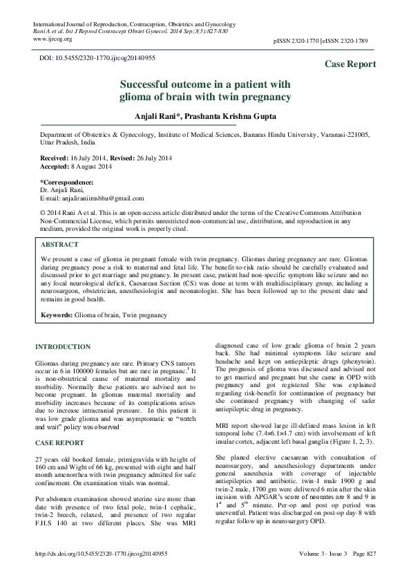 (PDF) Successful outcome in a patient with glioma of brain with twin ...