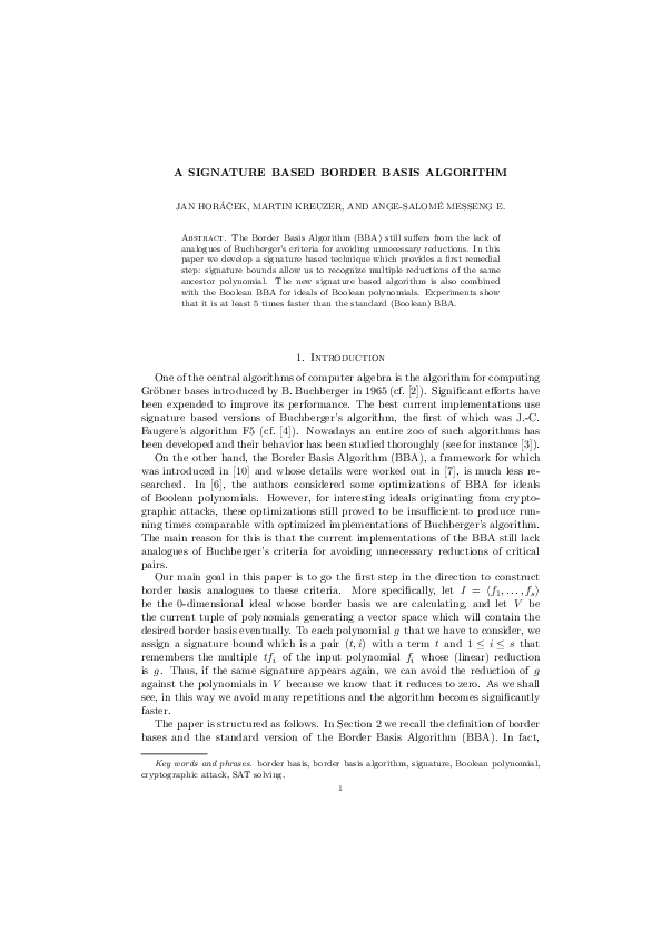(PDF) A Signature Based Border Basis Algorithm | Martin Kreuzer ...
